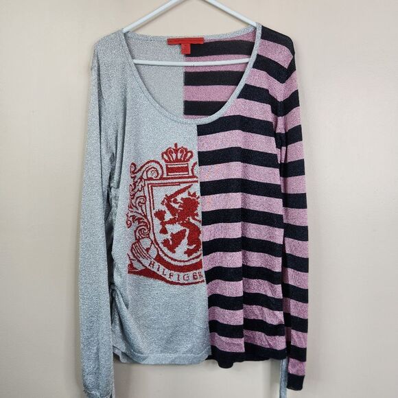 Hilfiger Collection LS Colorblock Crest Shield Drawstring Lightweight Sweater XS - Picture 2 of 9